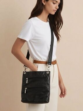 MARGOT DOUBLE ZIP CROSSBODY GENUINE LEATHER CHARCOAL GRAY BAG